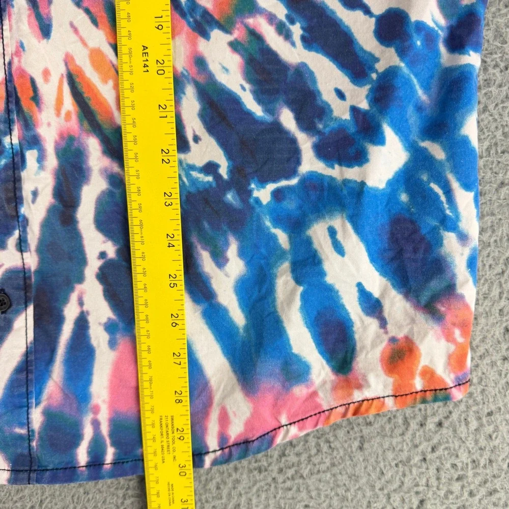 True Religion Button Down Shirt Mens Medium Multicolor Tie Dye Short Sleeve